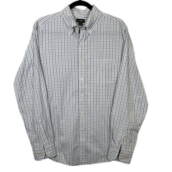 J. Crew Button Down Shirt Blue White Windowpane Plaid Preppy Size Medium - Picture 1 of 10